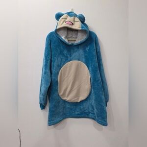 Blue Hooded Plush Blanket with Beige Accent